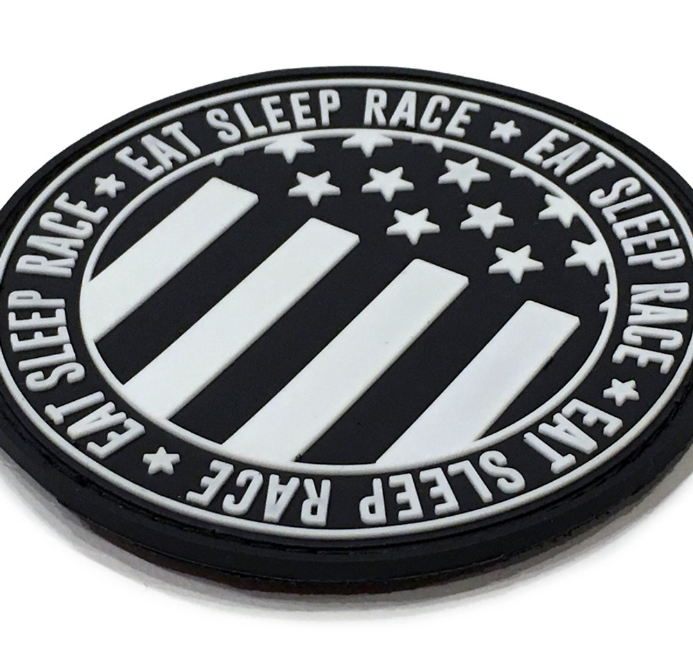 Rubber Velcro Circle Flag Patch  Black/White - Eat Sleep Race