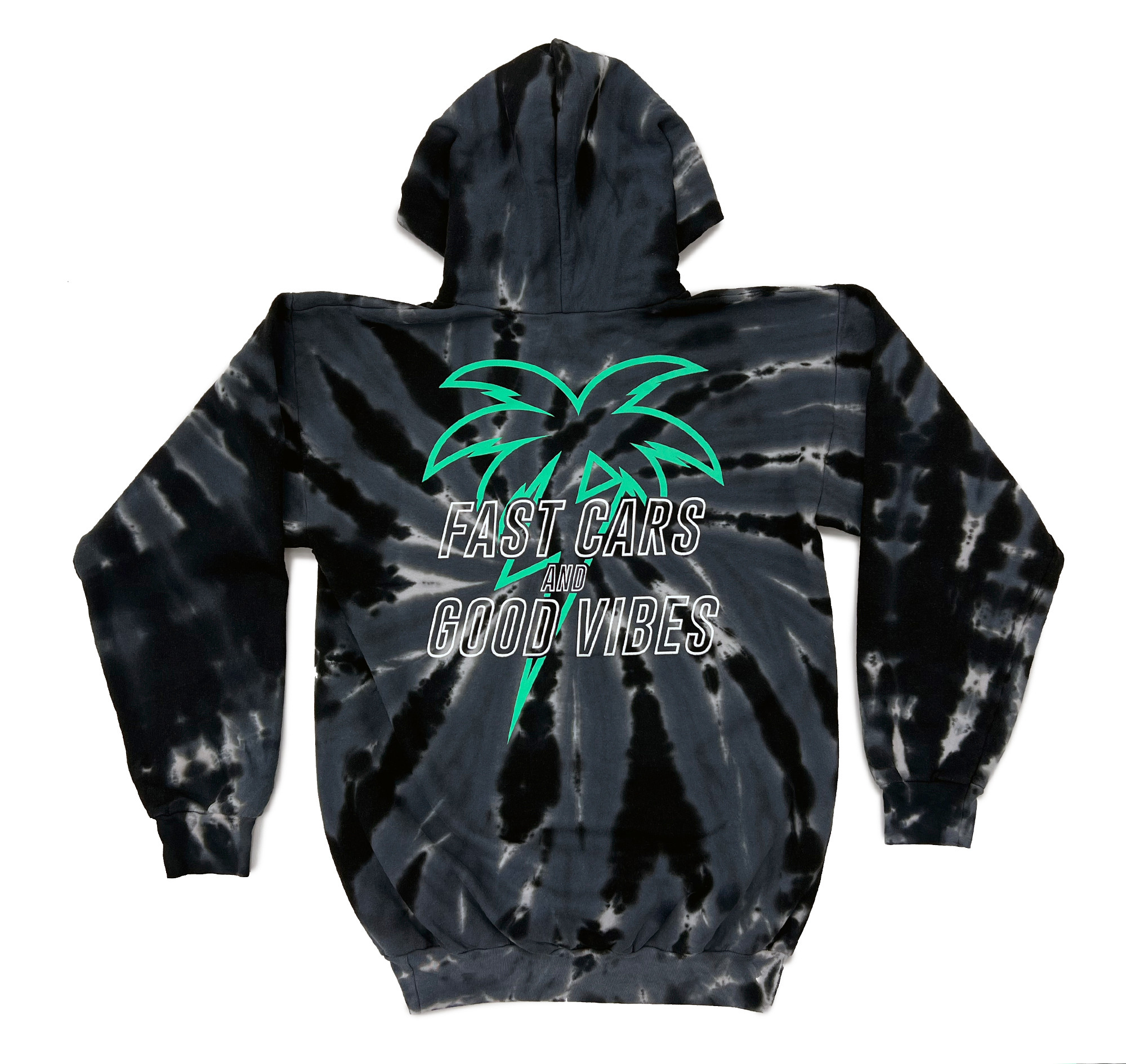 Bolt Palm Hoodie Black Tie Dye Teal Eat Sleep Race Racing