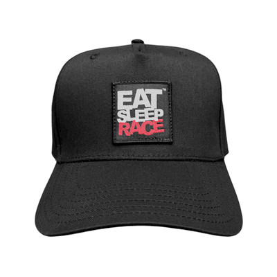 Logo Patch Snapback Curved Brim Hat | Black/Black