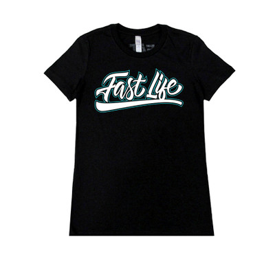 Ladies Fast Life Script Shirt | Black/Teal