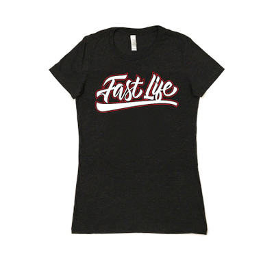 Ladies Fast Life Script Shirt | Charcoal/Red