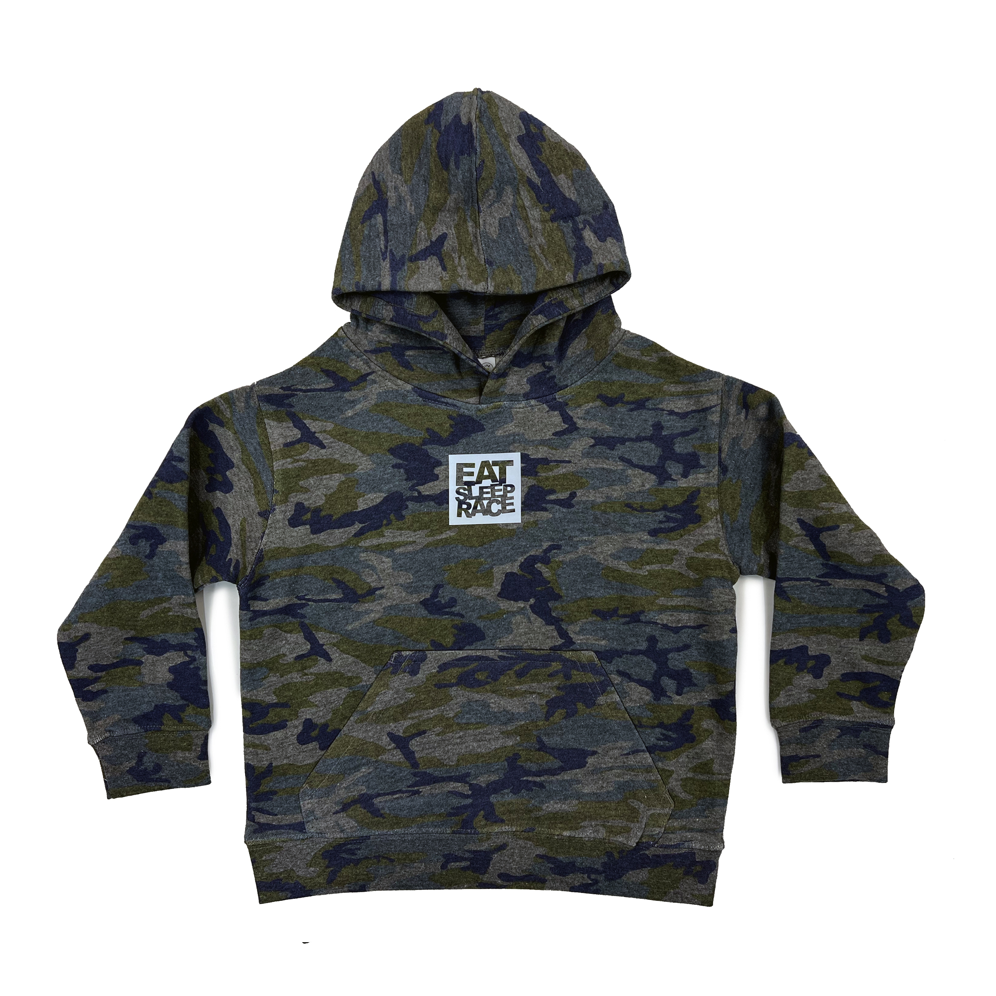 Kids Logo Square Pull Over Hoodie | Camo/White