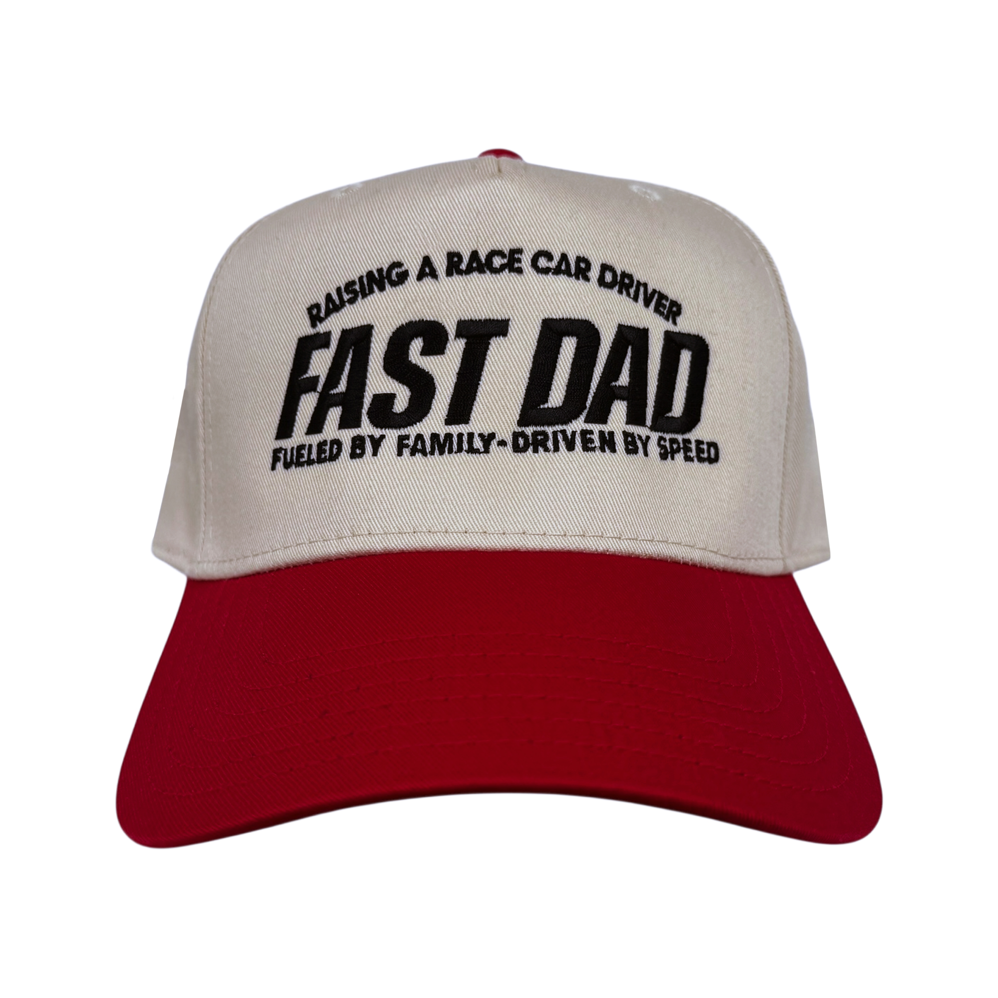 Fast Dad Snapback Curved Brim Hat | Cream/Red
