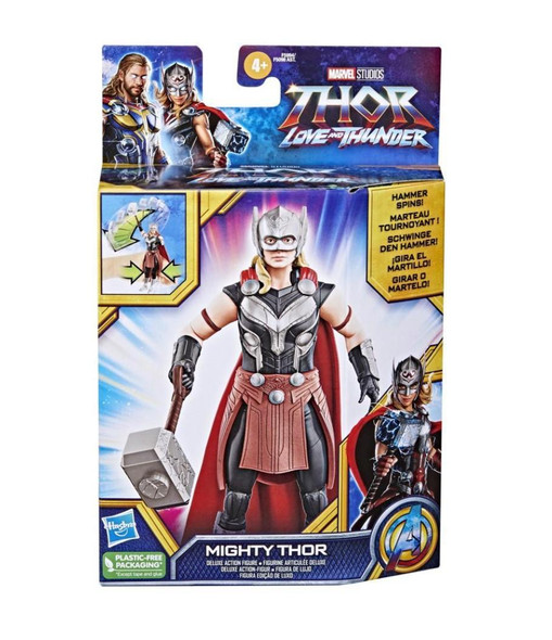 Marvel Studios' Thor: Love and Thunder Mighty Thor Toy, 6-Inch-Scale Deluxe Action Figure with Action Feature, Marvel Toys for Kids Ages 4 and Up