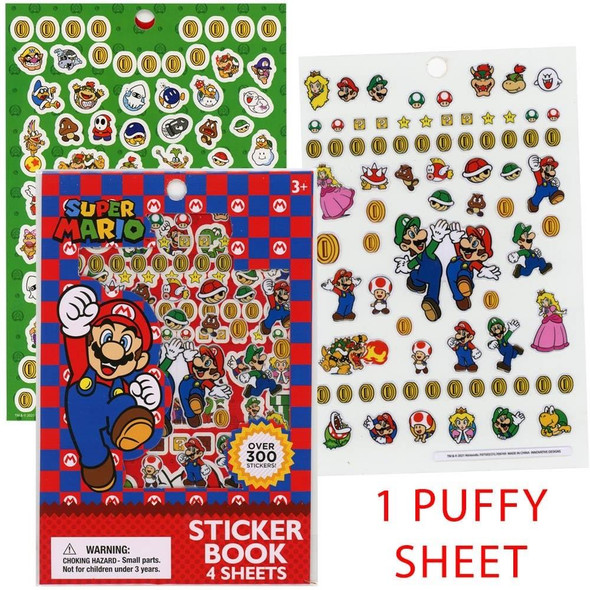 Super Mario 4 Sheet Sticker Book with Puffy Stickers, 300+ Stickers