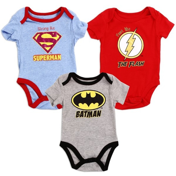 Justice League Boys 3-Pack Onesies, Size 0-9 Months