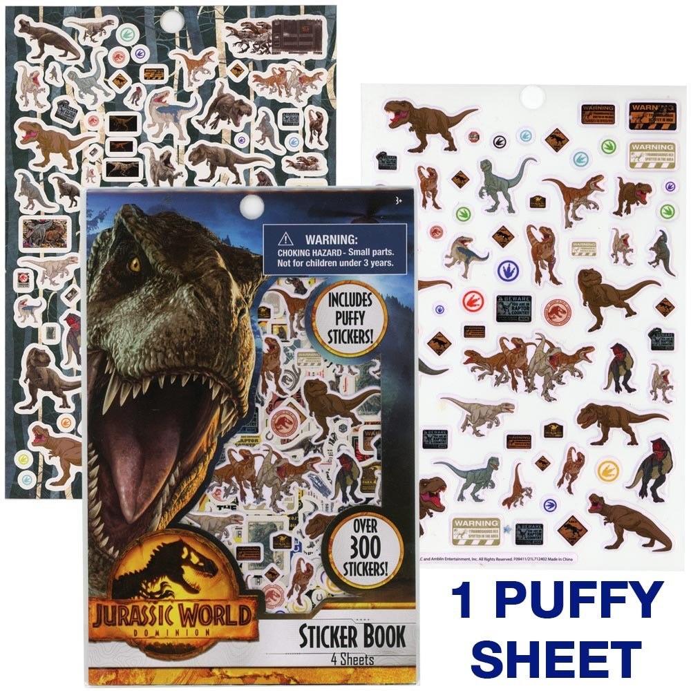 Jurassic World Raised Sticker Sheet 4 Pack Set – Open and Clothing