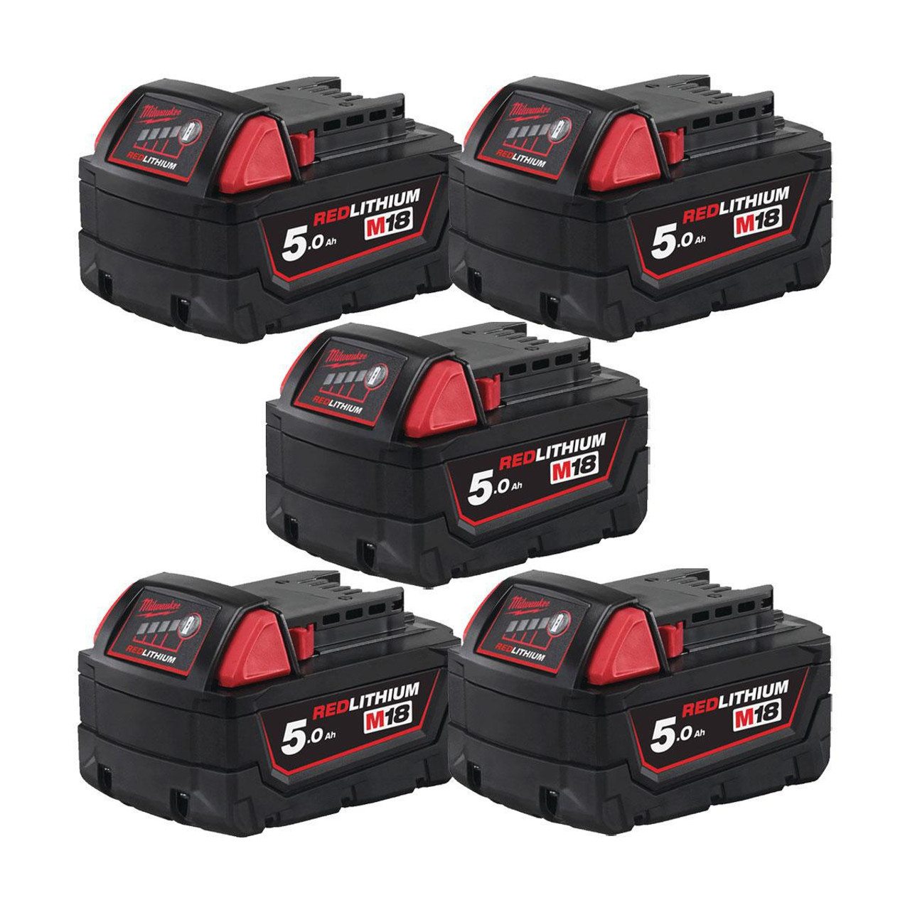 Milwaukee M18 B5 18v 5Ah Red Battery Five Pack 5x5Ah