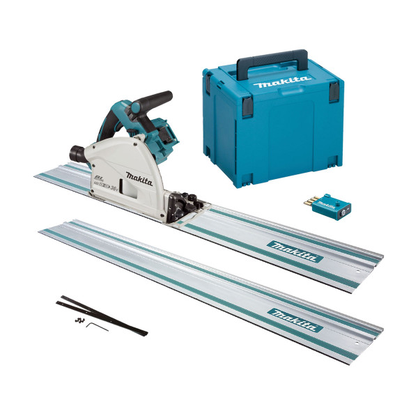 Makita DSP601ZJU2 Twin 18v Brushless Plunge Saw - Includes 2 Rails, Connectors (Body Only + Case)
