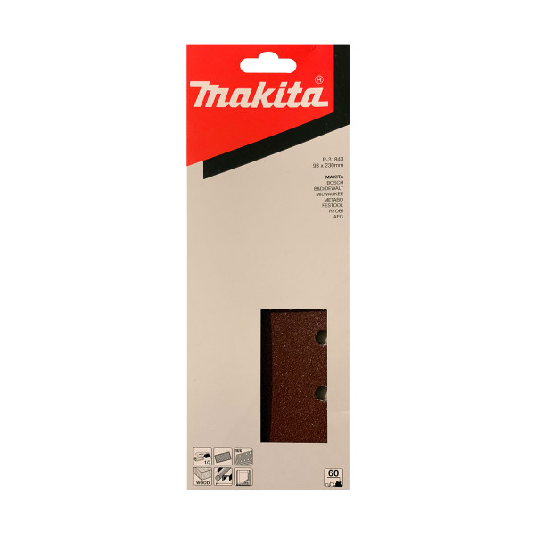 Makita P-31843 93x230mm Orbital 1/3 Sanding Sheets - 60 Grit (10 sheets)