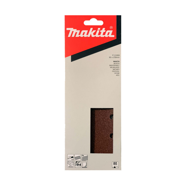Makita P-31859 93x230mm Orbital 1/3 Sanding Sheets - 80 Grit (10 sheets)