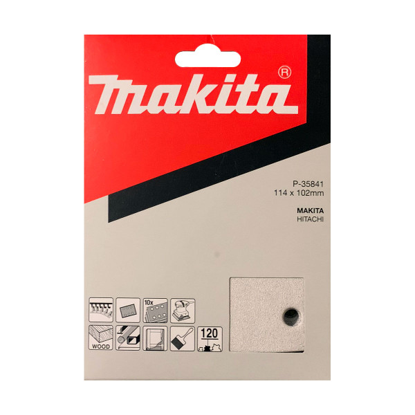 Makita P-35841 114x102mm Velcro Backed White Sanding Sheets - 120 Grit (10 sheets)