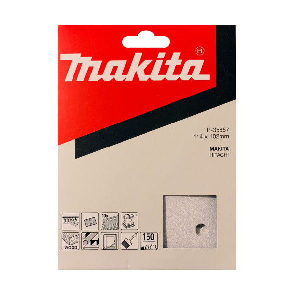 Makita P-35857 114x102mm Velcro Backed White Sanding Sheets - 150 Grit (10 sheets)