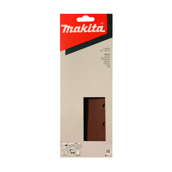 Makita P-36033 93x230mm Orbital 1/3 Sanding Sheets - 180 Grit (10 sheets)