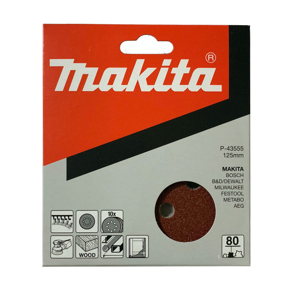 Makita P-43555 125mm Velcro Backed Abrasive Discs - 80 Grit (10 discs)