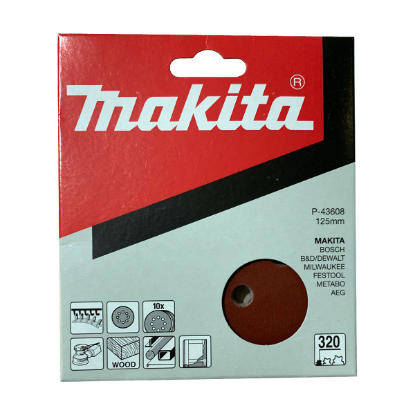 Makita P-43608 125mm Velcro Backed Abrasive Discs - 320 Grit (10 discs)