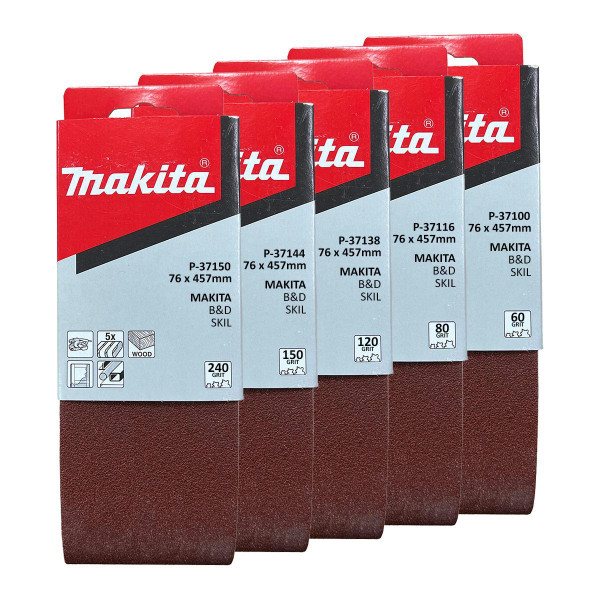 Makita 76 x 457mm Assorted Sanding Belts (25 pack)