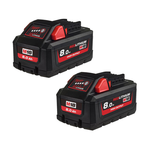 Milwaukee M18HB8 18v 8Ah Red Battery Twin Pack (2x8Ah)