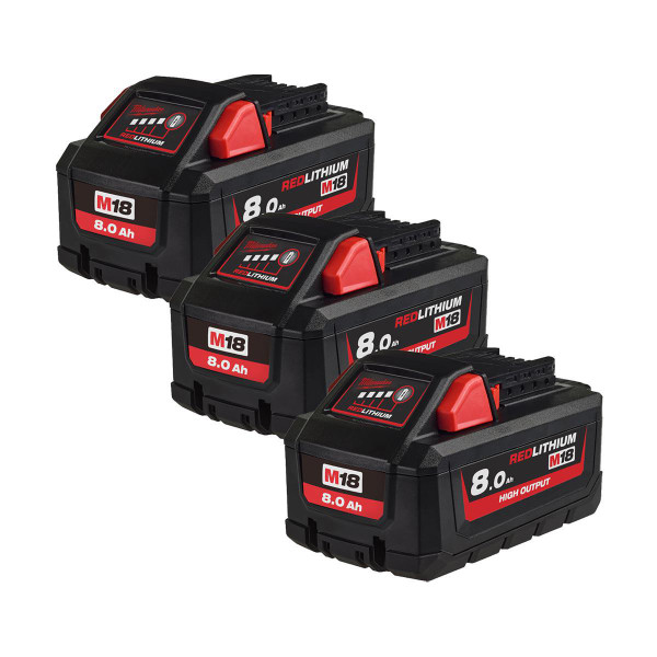 Milwaukee M18HB8 18v 8Ah Red Battery Triple Pack (3x8Ah)