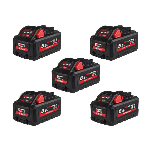 Milwaukee M18 HB5.5 High Output Battery Five Pack (5x5.5Ah)