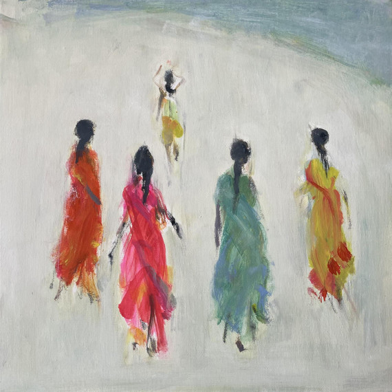 300 - Four Ladies in Saris, Beach