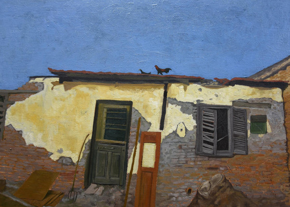 003 - Cockerel with Hen on Rooftop