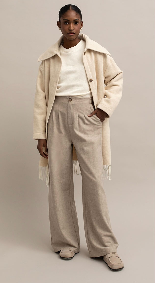 Mus + Bombon Herringbone Wide Leg Pants in Taupe - wardrobe