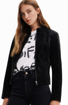 Desigual Suede Effect Vegan Leather Jacket in Black
