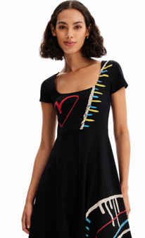 Desigual Short Sleeve  Knit Dress with Abstract Heart 