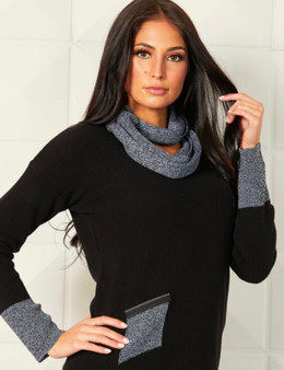 French Kyss Colorblock Striped Sweater with Infinity Scarf