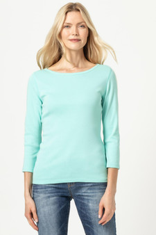 Lilla P Boat Neck Cotton Tee with 3/4 Sleeves in Aruba