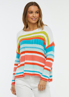 Zaget + Plover V-Neck Cotton Sweater in Multicolor