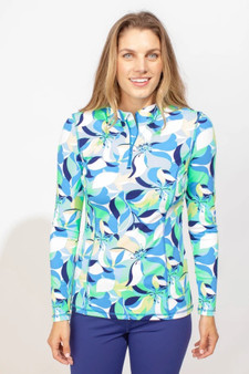 Escape by Habitat Zip Neck Top in Marina Abstract Print