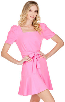 Jade Short Sleeve Square Neck Dress in Pink
