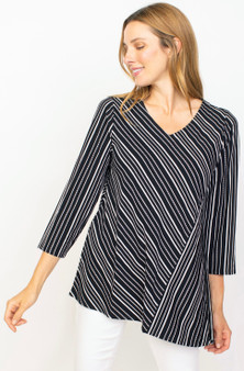 Habitat Mixed Striped V-Neck Tee in Black