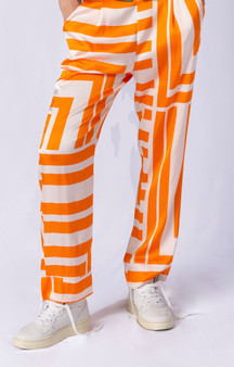 Anonyme Italian Geometric Print Wide Leg Pants in Orange