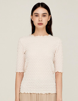 Half Sleeve Scrunch Textured Top in Ivory