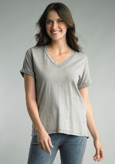 Italian Cotton V-Neck Tee in Taupe