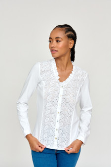 Tinta V-Neck Eyelet Blouse in White