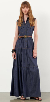 B.yu Italy Maxi Dress in Tiered Denim