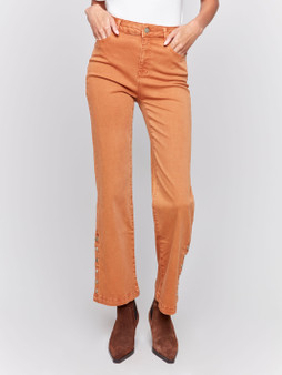 Charlie B Wide Leg Jeans with Snap Detail in Gingerbread