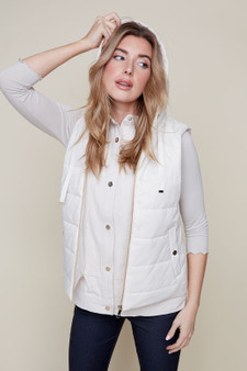 Renuar Hooded Quilted Vest in Oyster
