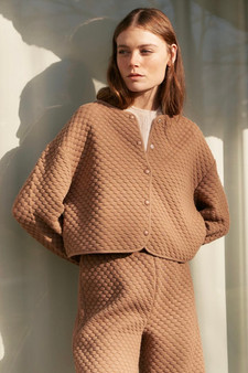 Mus + Bombon Quilted Crop Jacket in Taupe