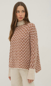 Mus + Bombon Chevron Pattern Sweater in Taupe/Pink Combo Mus + Bombon Chevron Pattern Sweater in Taupe/Pink Combo