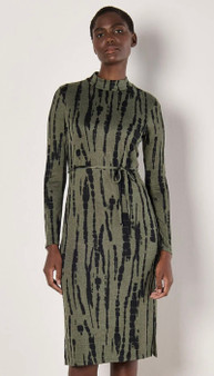 Apricot UK Knit Abstract Print Column Dress in Loden/Black
