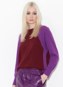 By.U Italy MerinoWool Blend Crewneck Sweater in Merlot and Fuchia