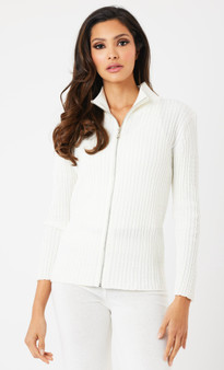 French Kyss Mini Cable Zip Up Cardigan Sweater in Winter White