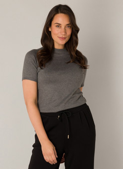 Yest Mock Neck Short Sleeve Sweater in Charcoal
