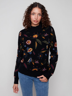 Charlie B Mock Neck Sweater with All Over Embroidery