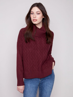 Charlie B Loose Cowl Neck Sweater with Ties in Merlot